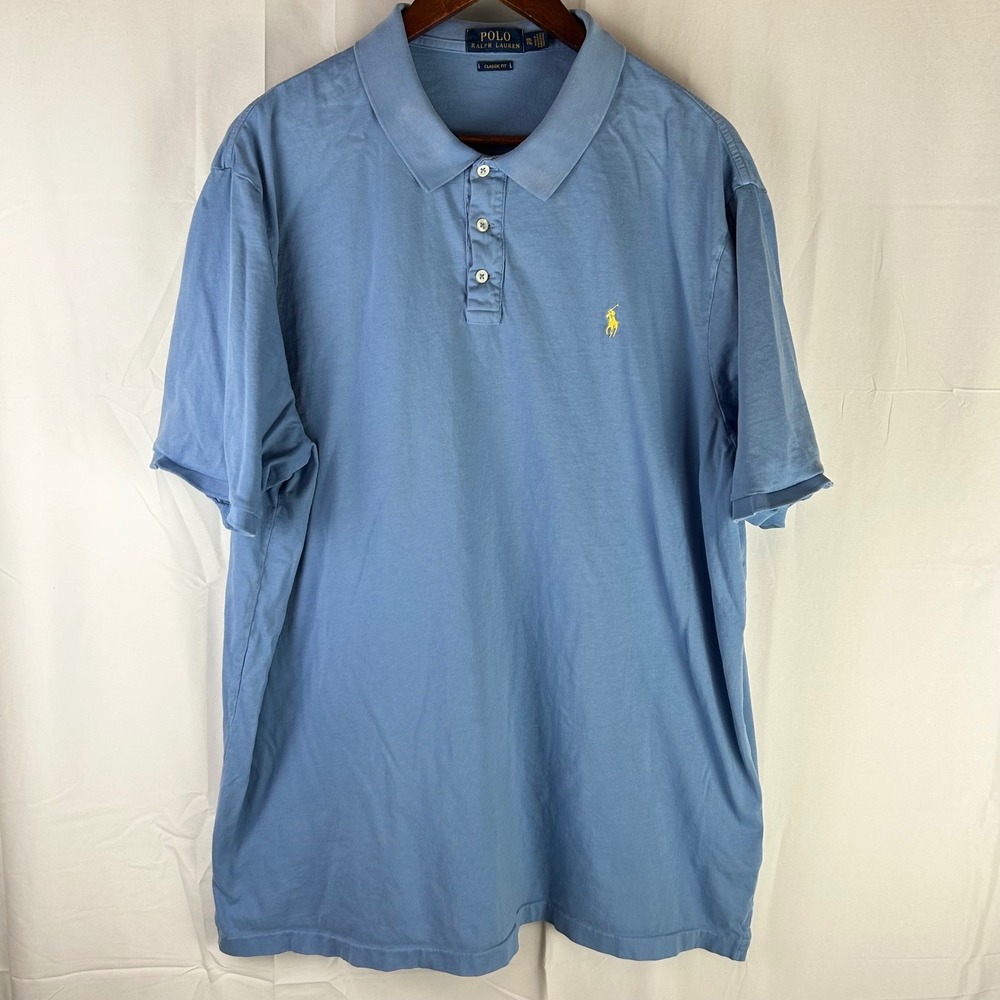Polo Ralph Lauren Polo Shirt Mens XXL‎ Blue Classic Fit Short Sleeve Yellow Pony